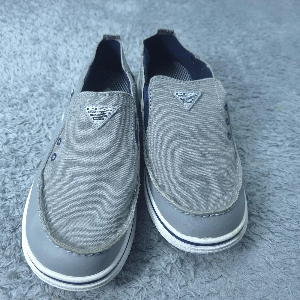 Columbia PFG Boat Shoes Youth Size 3 Gray Slip On Omni-Grip Fishing Beach‎